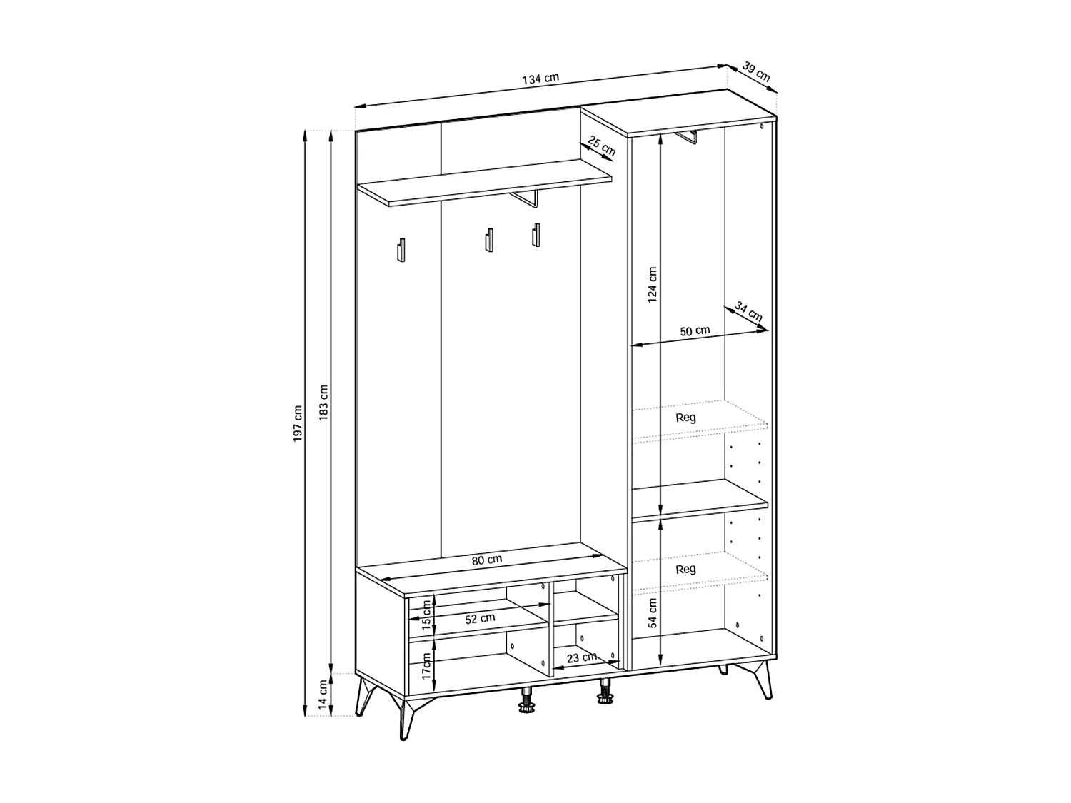 MINIO go for it, ensemble de garde-robe DIAMOND, avec miroir, coussin d'assise, chêne evoke/noir