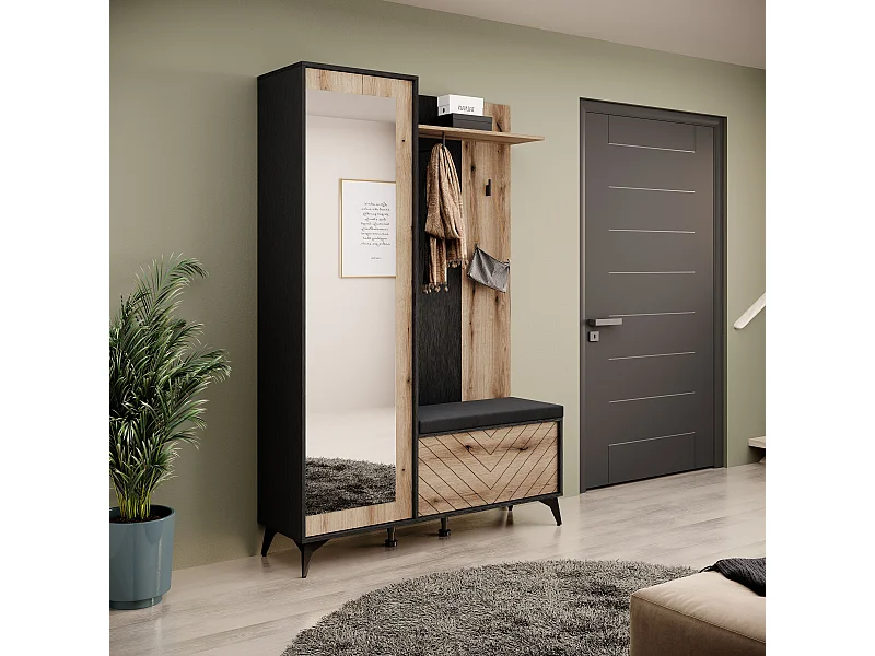 MINIO go for it, ensemble de garde-robe DIAMOND, avec miroir, coussin d'assise, chêne evoke/noir