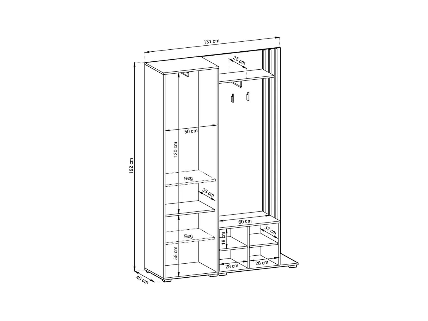 MINIO go for it, ensemble de garde-robe NEL, avec miroir, blanc / chêne artisan