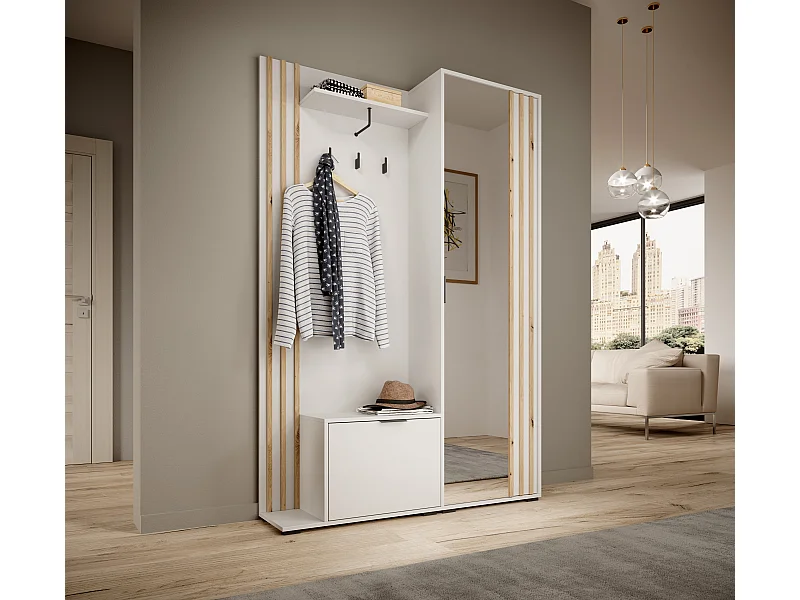 MINIO go for it, ensemble de garde-robe NEL, avec miroir, blanc / chêne artisan
