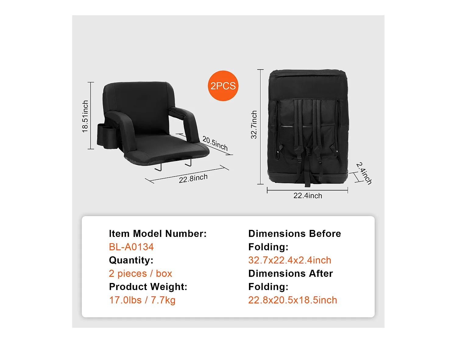 Chaise SucceBuy Lot de 2, Sièges de Stade avec Support Dorsal SucceBuy, Fauteuil Inclinable