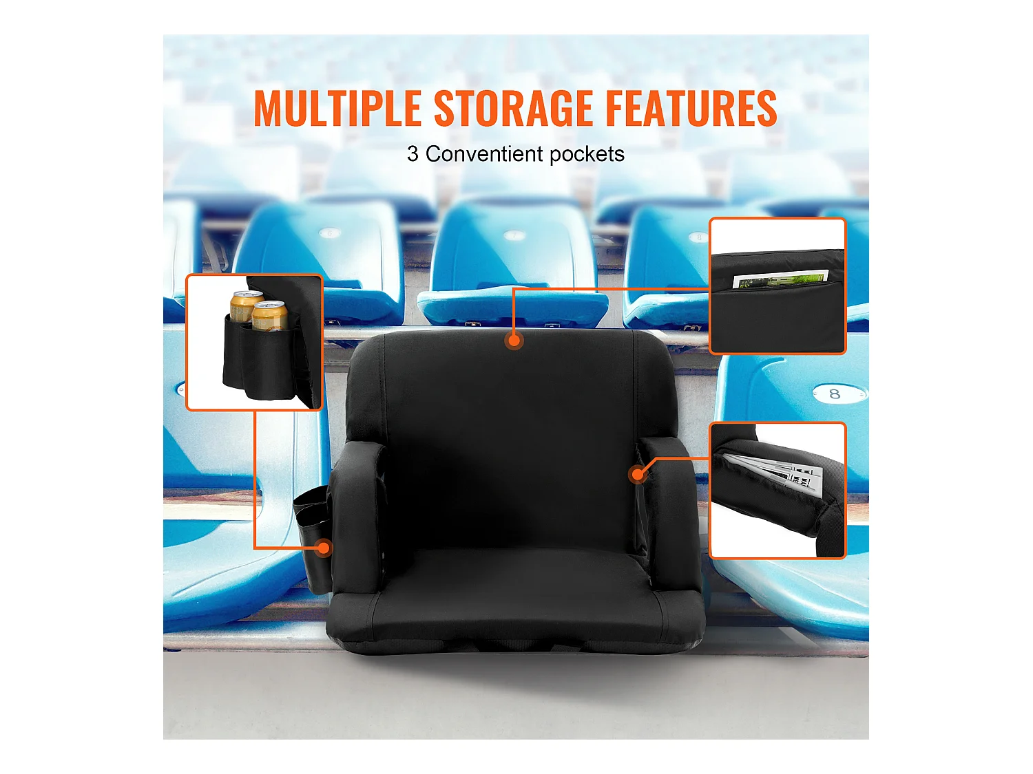 Stoel SucceBuy Set van 2, Stadionzetels met Rugsteun SucceBuy, Inclineerbare Fauteuil