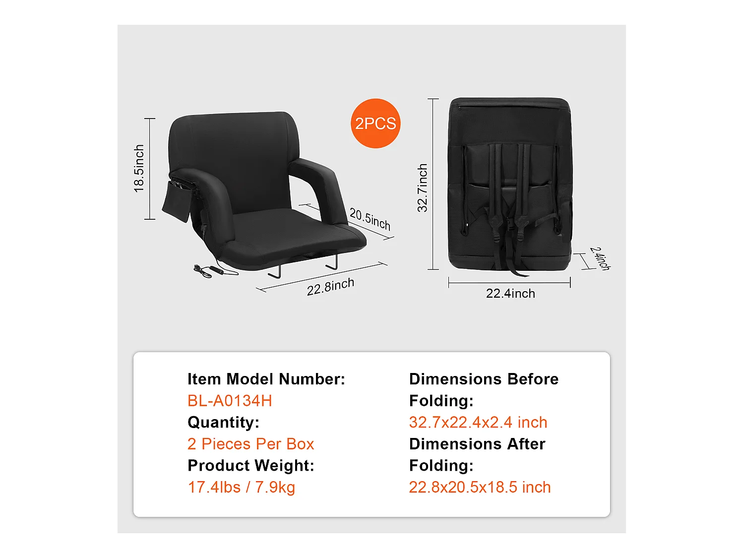 Chaise SucceBuy, Lot de 2 Sièges de Stade Chauffants Doubles, Support Dorsal, Inclinable, Chauffage à 3 Niveaux, pour Diverses Sorties