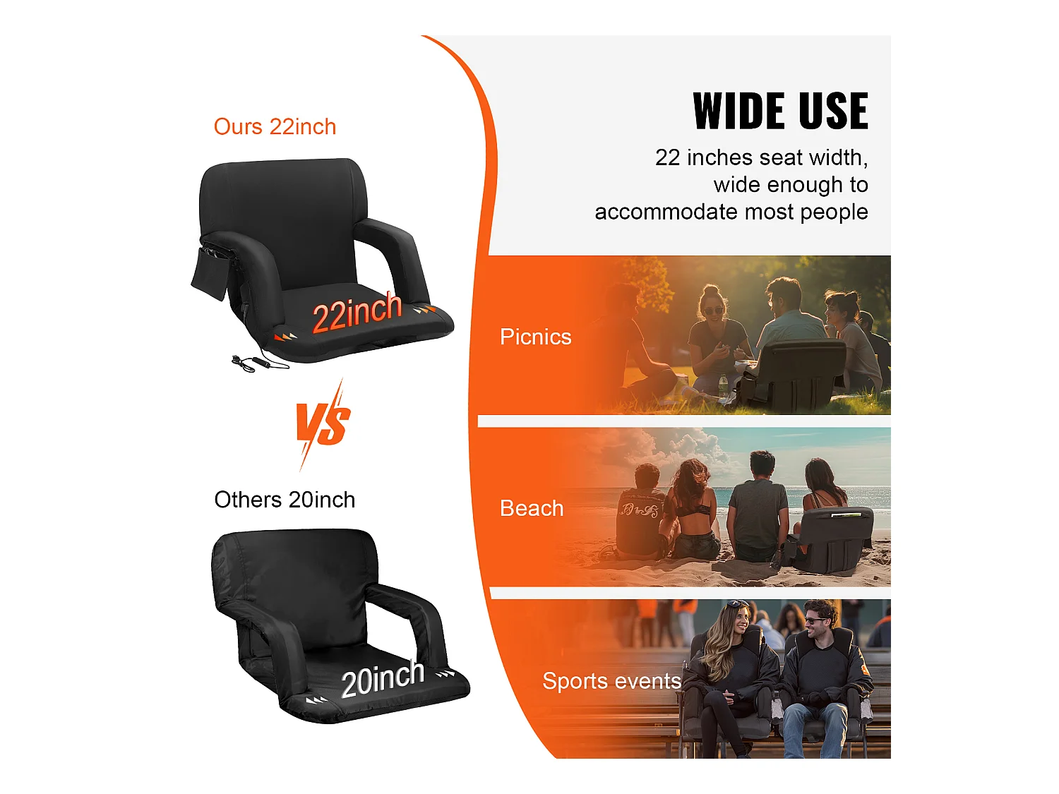 Chaise SucceBuy, Lot de 2 Sièges de Stade Chauffants Doubles, Support Dorsal, Inclinable, Chauffage à 3 Niveaux, pour Diverses Sorties
