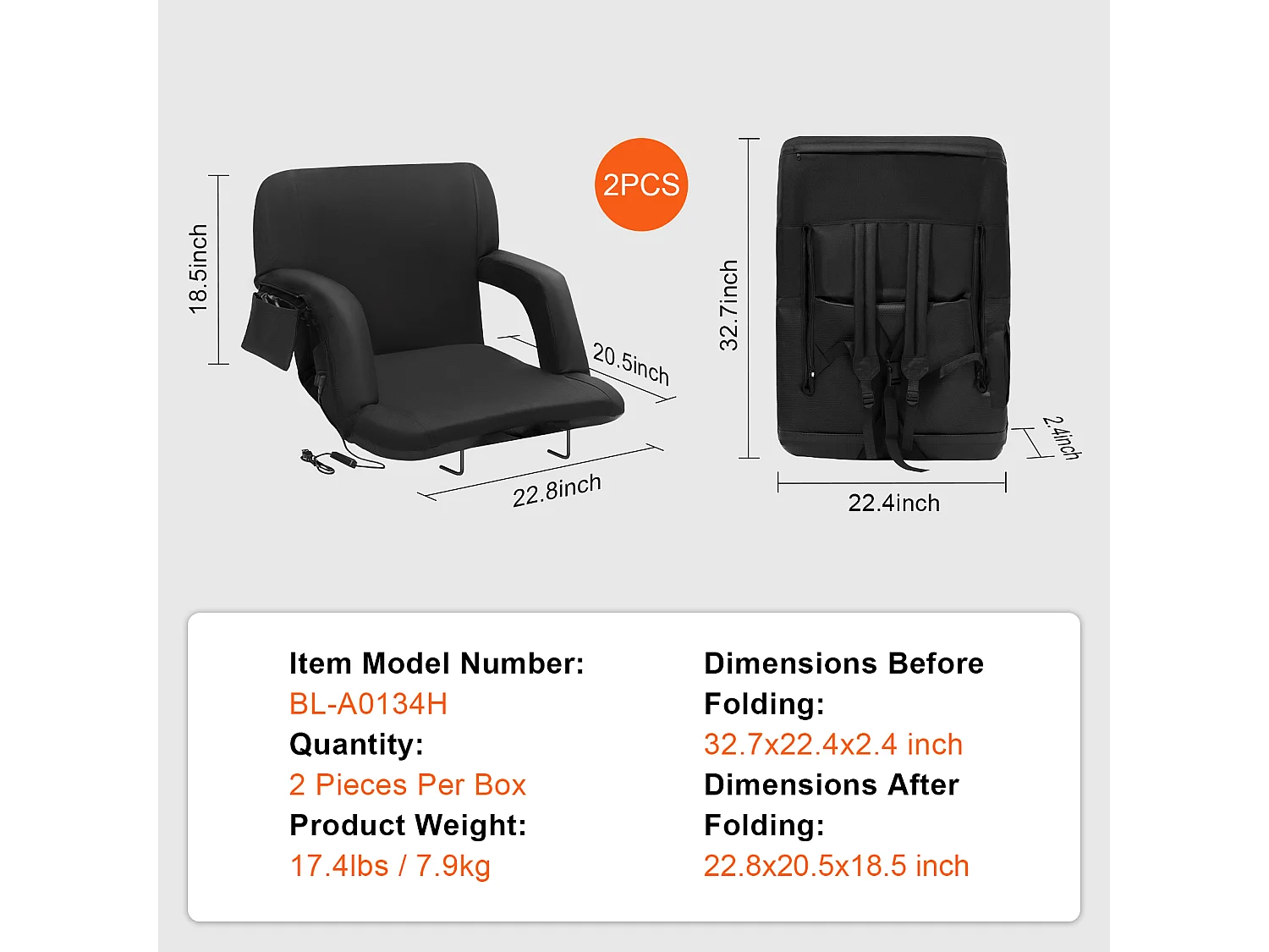 Chaise SucceBuy, Lot de 2 Sièges de Stade Chauffants Doubles, Support Dorsal, Inclinable, Chauffage à 3 Niveaux, pour Diverses Sorties