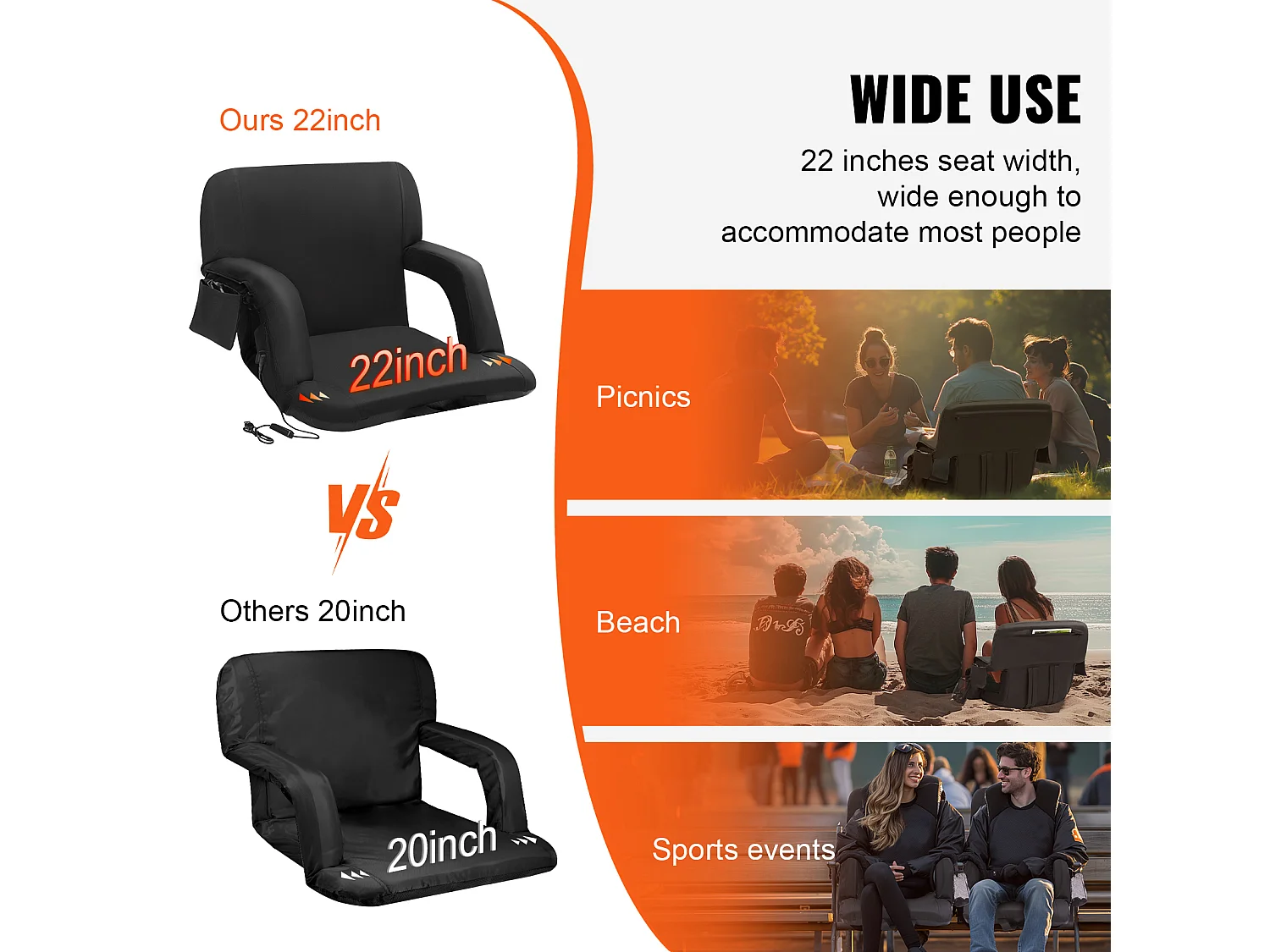 Chaise SucceBuy, Lot de 2 Sièges de Stade Chauffants Doubles, Support Dorsal, Inclinable, Chauffage à 3 Niveaux, pour Diverses Sorties