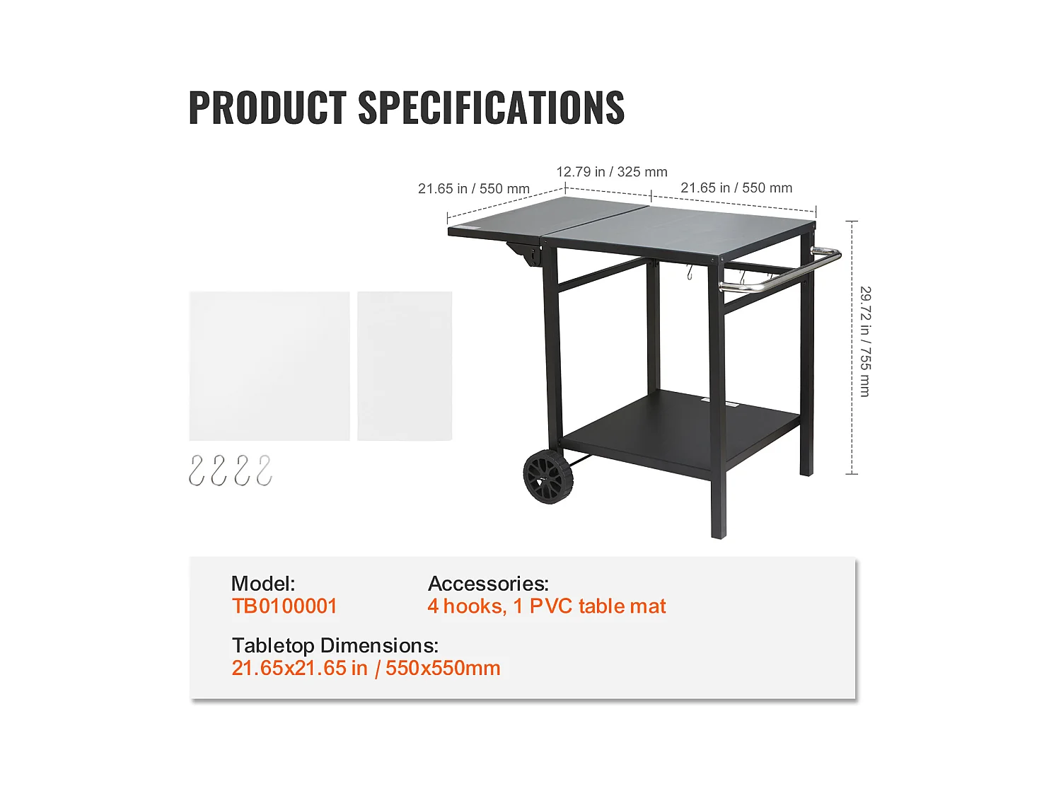 Chariot de Service SucceBuy, Chariot de Salle à Manger pour Barbecue Extérieur à Deux Étagères, Plateau en Fer Pliable