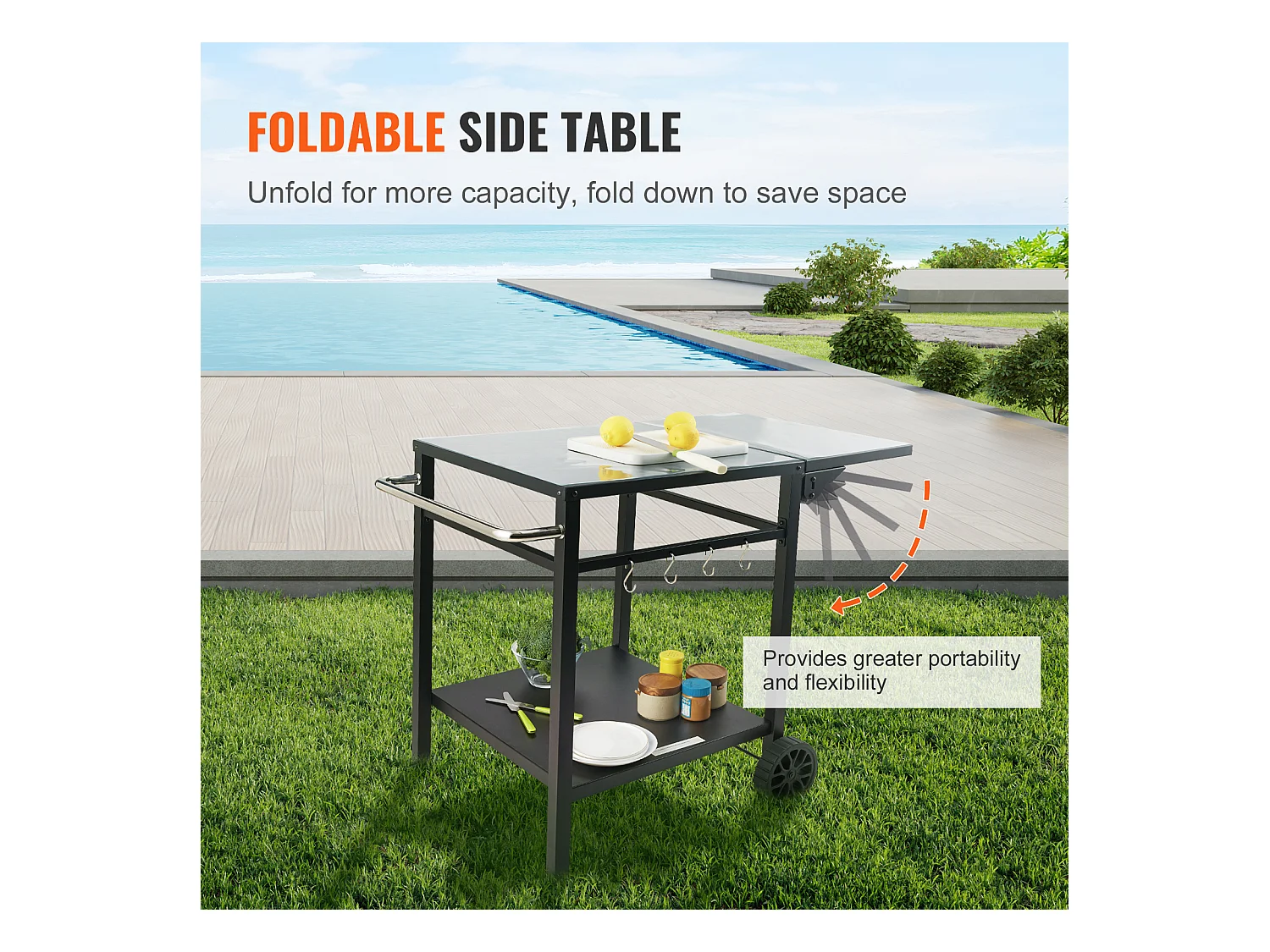 Chariot de Service SucceBuy, Chariot de Salle à Manger pour Barbecue Extérieur à Deux Étagères, Plateau en Fer Pliable