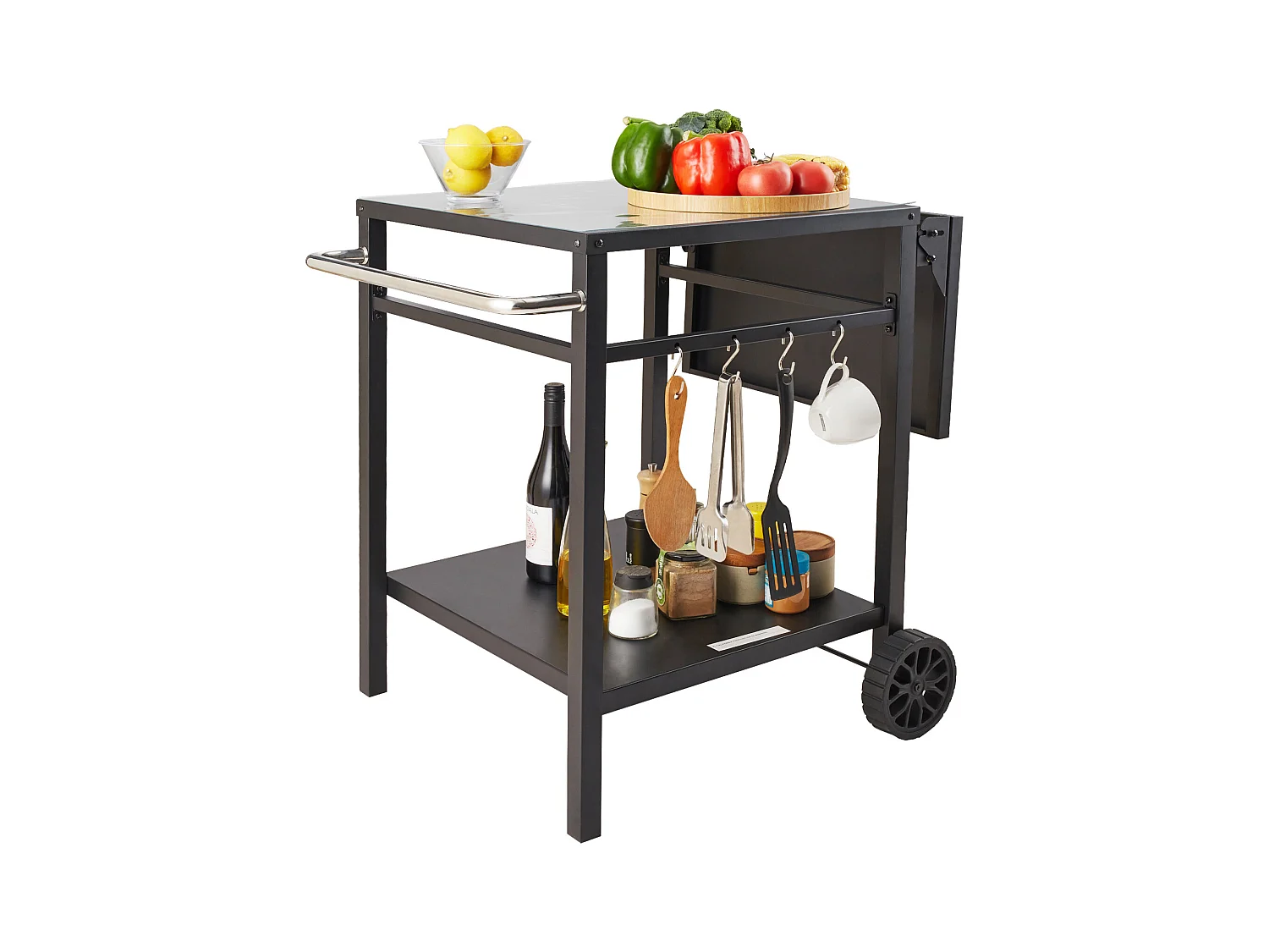 Chariot de Service SucceBuy, Chariot de Salle à Manger pour Barbecue Extérieur à Deux Étagères, Plateau en Fer Pliable