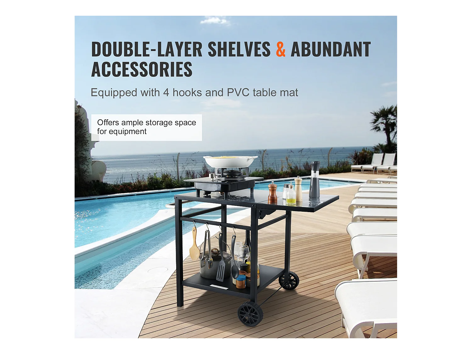 Chariot de Service SucceBuy, Chariot de Salle à Manger pour Barbecue Extérieur à Deux Étagères, Plateau en Fer Pliable