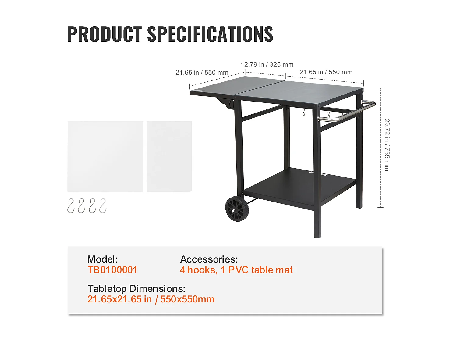 Chariot de Service SucceBuy, Chariot de Salle à Manger pour Barbecue Extérieur à Deux Étagères, Plateau en Fer Pliable