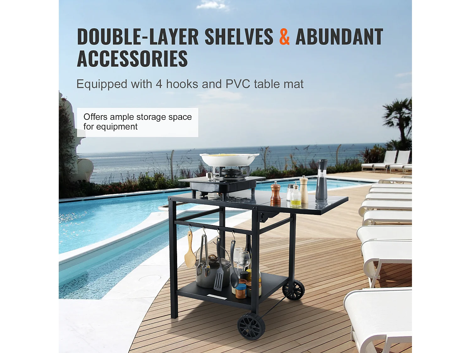 Chariot de Service SucceBuy, Chariot de Salle à Manger pour Barbecue Extérieur à Deux Étagères, Plateau en Fer Pliable