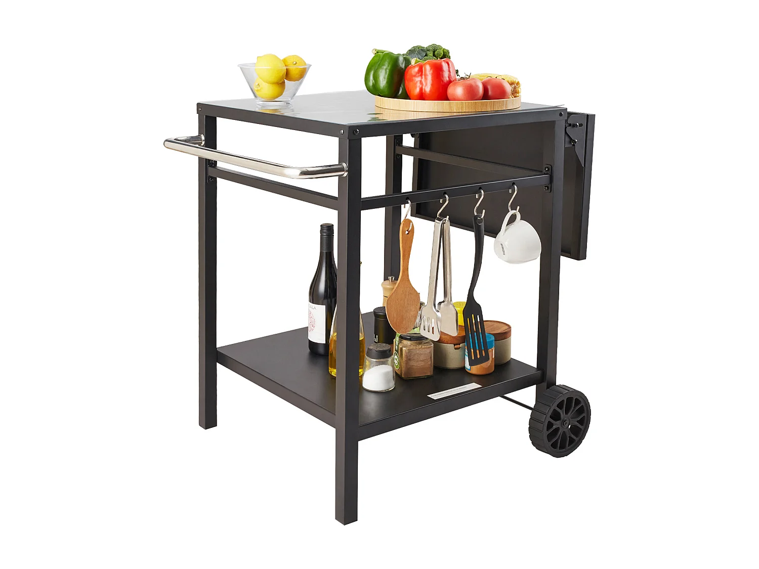 Chariot de Service SucceBuy, Chariot de Salle à Manger pour Barbecue Extérieur à Deux Étagères, Plateau en Fer Pliable