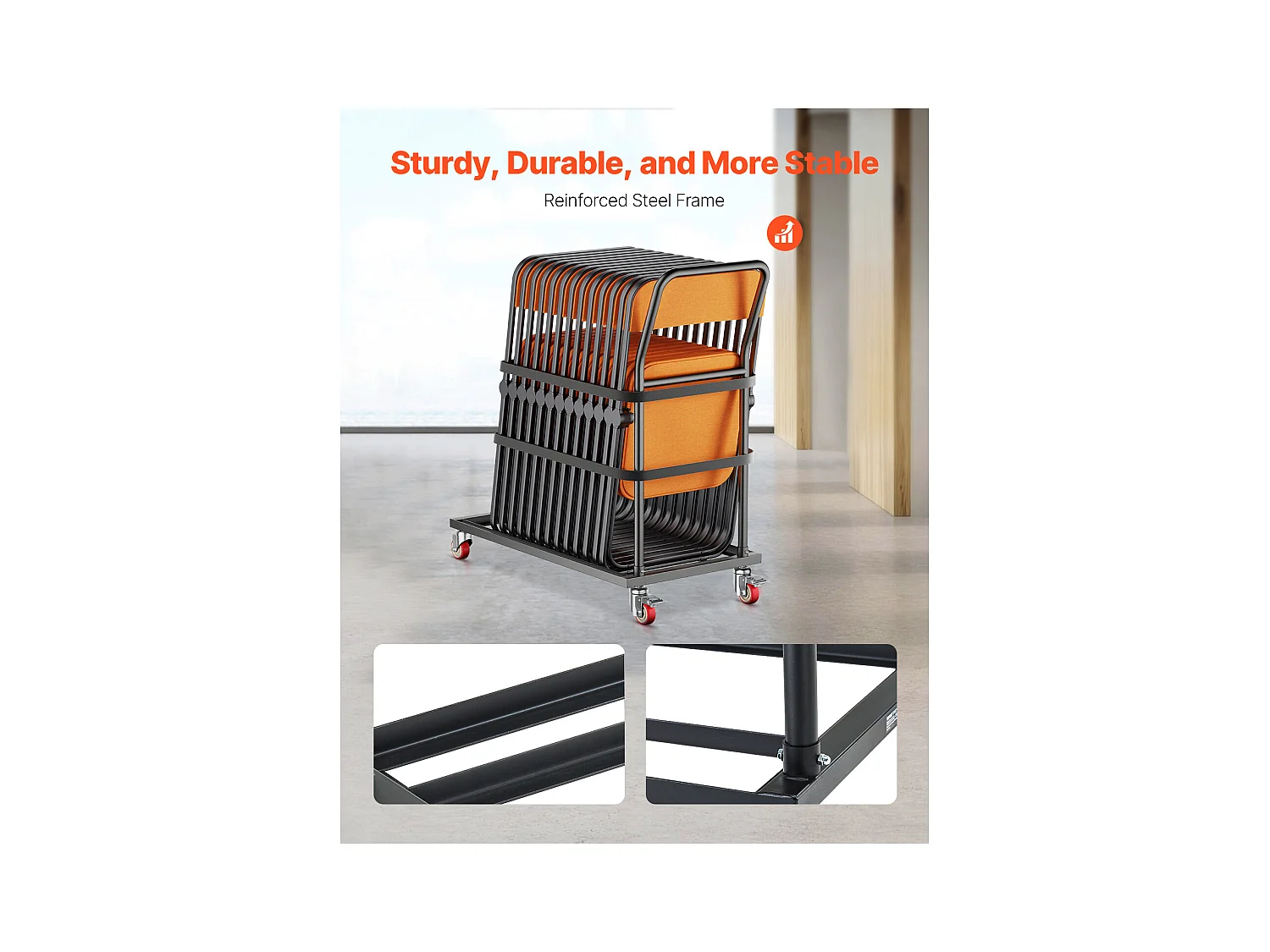 Chariot de Service Pliable SucceBuy, Support de Chaise Pliable, 136 Kg pour 25 Chaises, Rangement Vertical en Forme de L