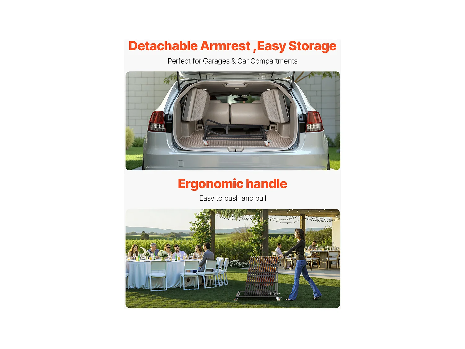 Chariot de Service Pliable SucceBuy, Support de Chaise Pliable, 136 Kg pour 25 Chaises, Rangement Vertical en Forme de L