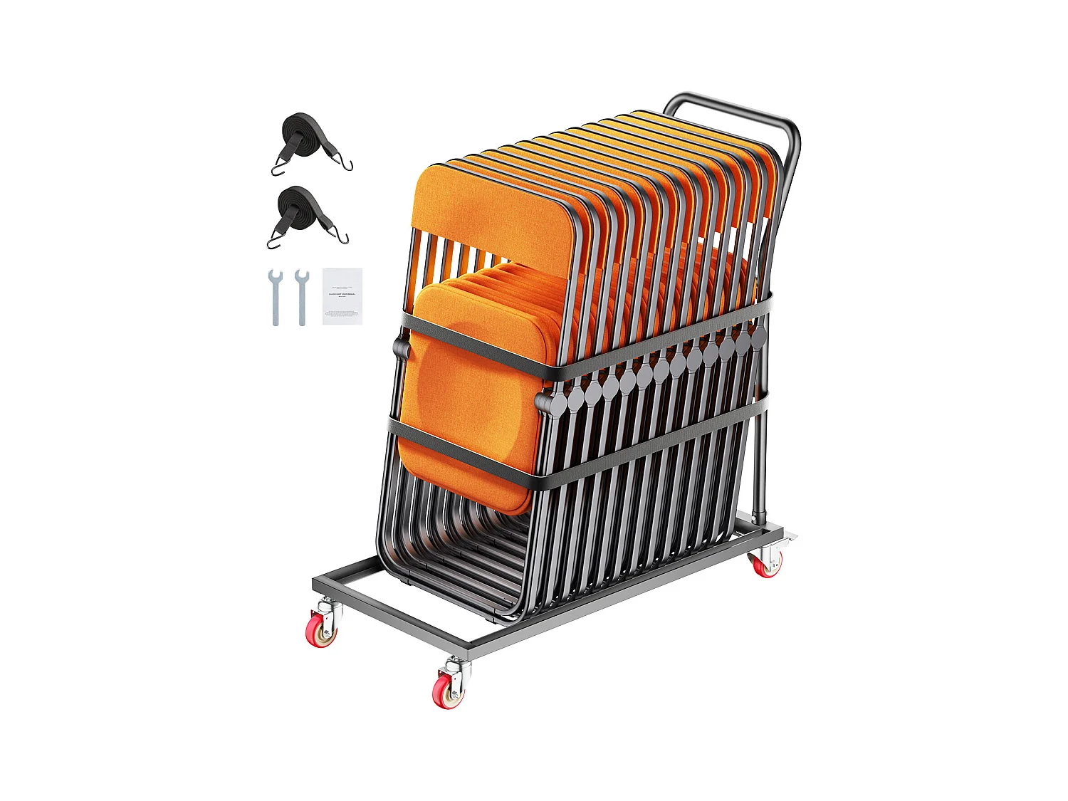 Opklapbare Servicewagen SucceBuy, Steun voor Opklapstoelen, 136 Kg voor 25 Stoelen, Verticaal Opbergruimte in L-Vorm