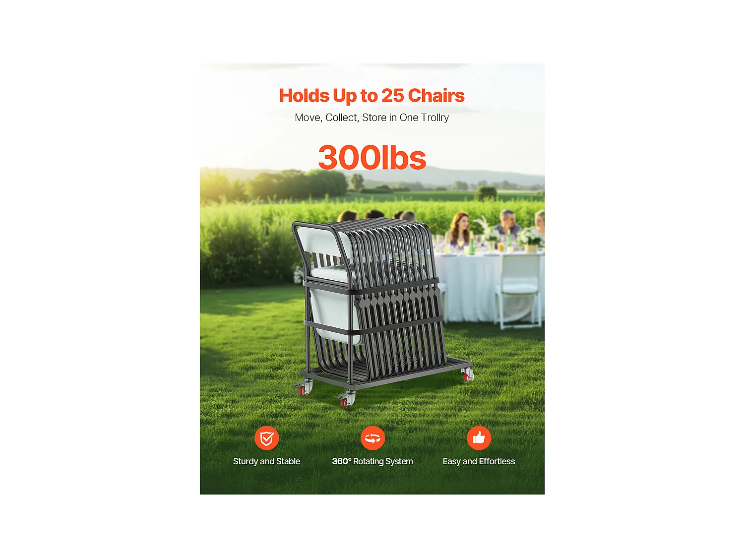 Chariot de Service Pliable SucceBuy, Support de Chaise Pliable, 136 Kg pour 25 Chaises, Rangement Vertical en Forme de L