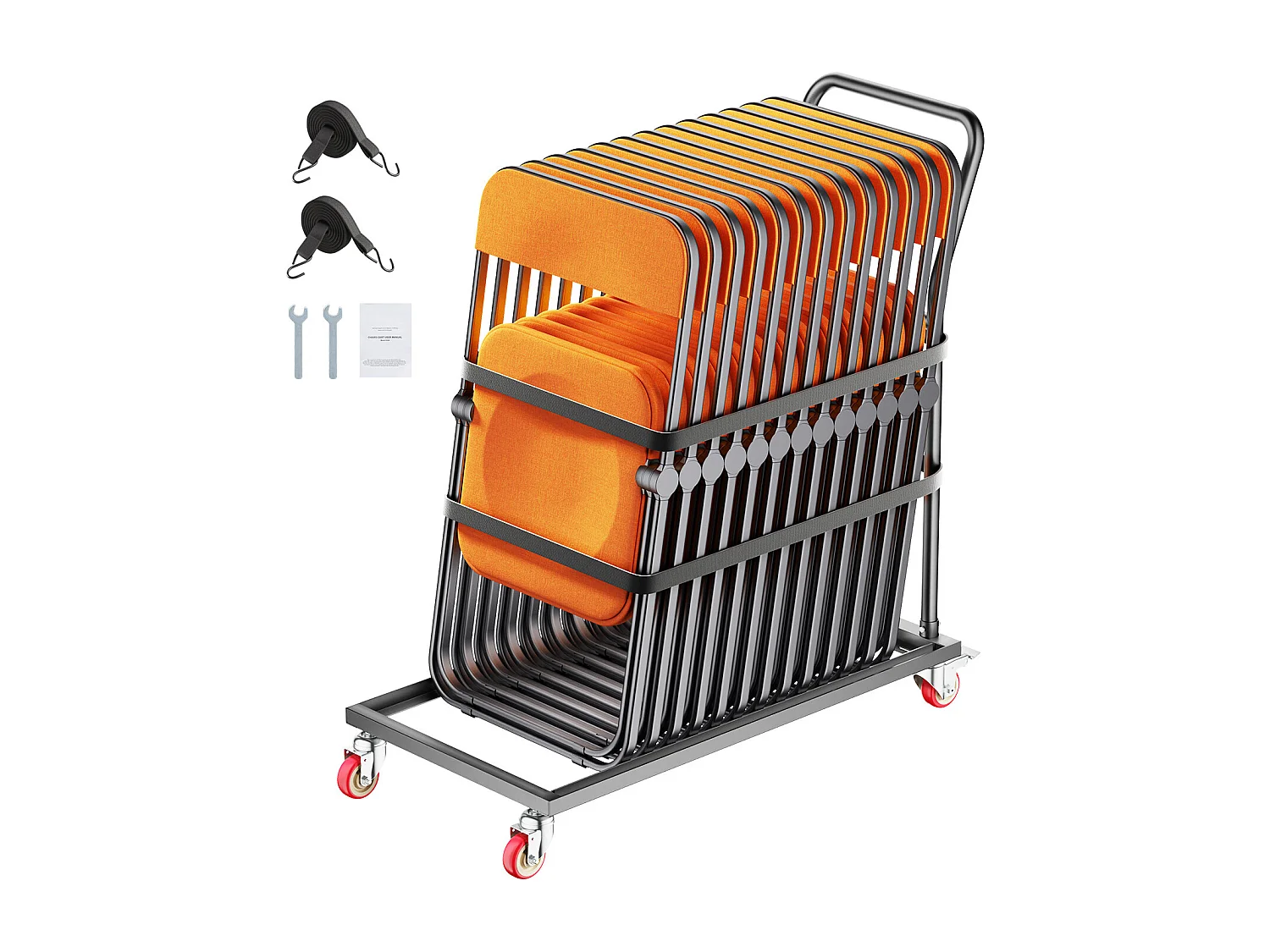 Chariot de Service Pliable SucceBuy, Support de Chaise Pliable, 136 Kg pour 25 Chaises, Rangement Vertical en Forme de L