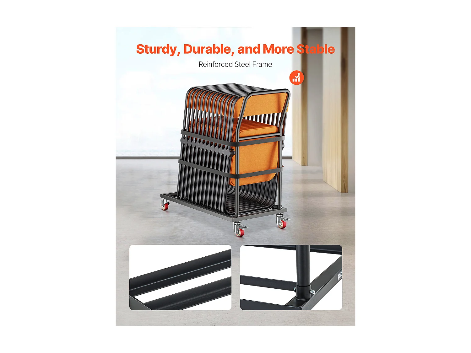 Chariot de Service Pliable SucceBuy, Support de Chaise Pliable, 136 Kg pour 25 Chaises, Rangement Vertical en Forme de L