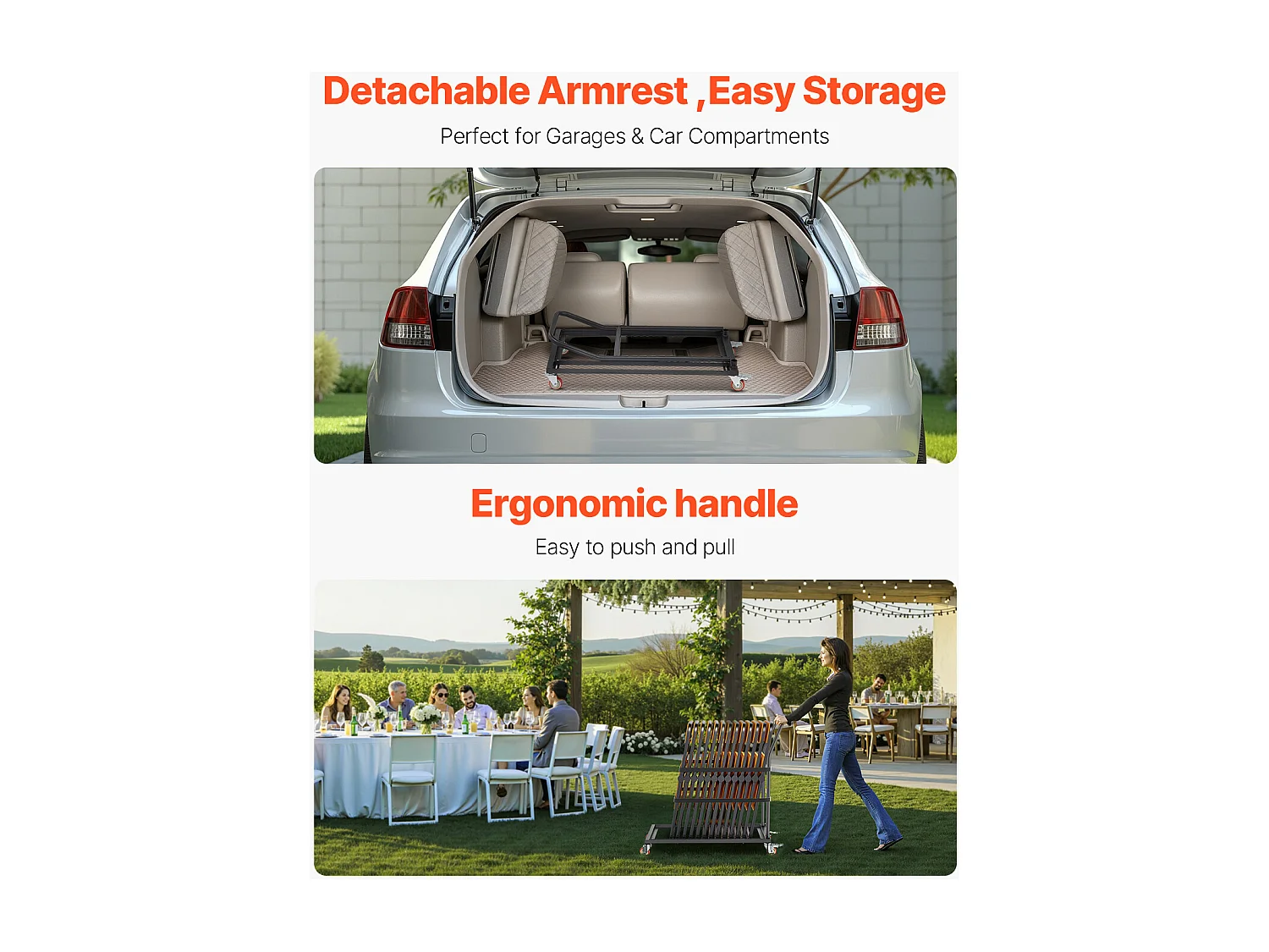 Chariot de Service Pliable SucceBuy, Support de Chaise Pliable, 136 Kg pour 25 Chaises, Rangement Vertical en Forme de L