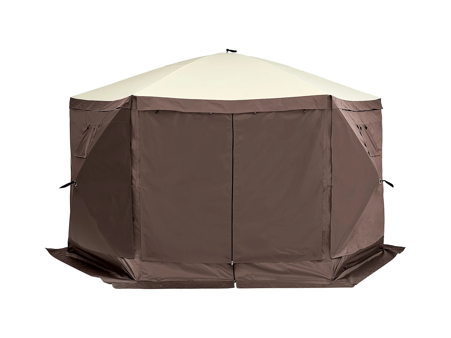 Tenda Tonnello Rilevabile a 6 Lati SucceBuy, Riposo Solare, Marrone, con Pannelli di Intimità Rimuovibili e Finestre in Maglia