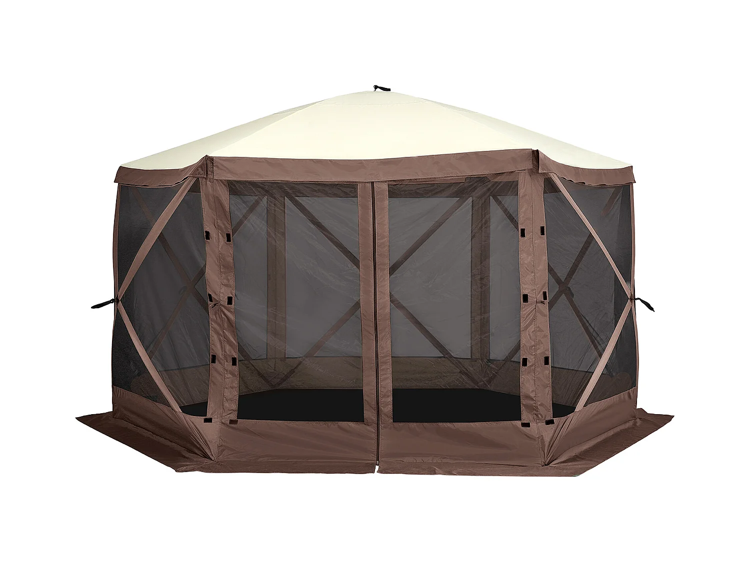 Tenda Tonnello Rilevabile a 6 Lati SucceBuy, Riposo Solare, Marrone, con Pannelli di Intimità Rimuovibili e Finestre in Maglia