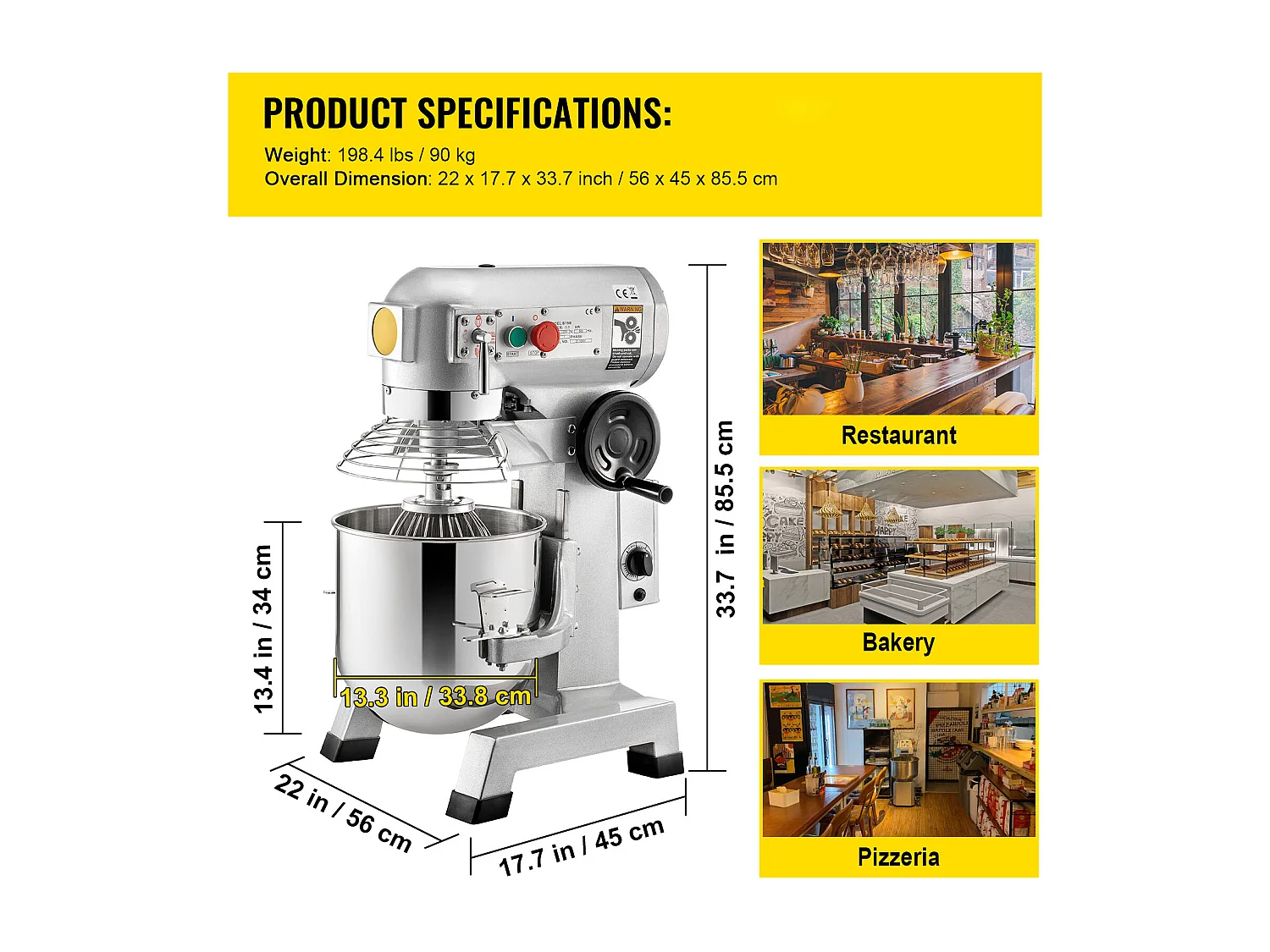 Robot Pâtissier en acier inoxydable SucceBuy, Mélangeur à Pâte Commercial Batteur sur Socle Commercial SucceBuy 30Qt 3 Vitesses 1100W