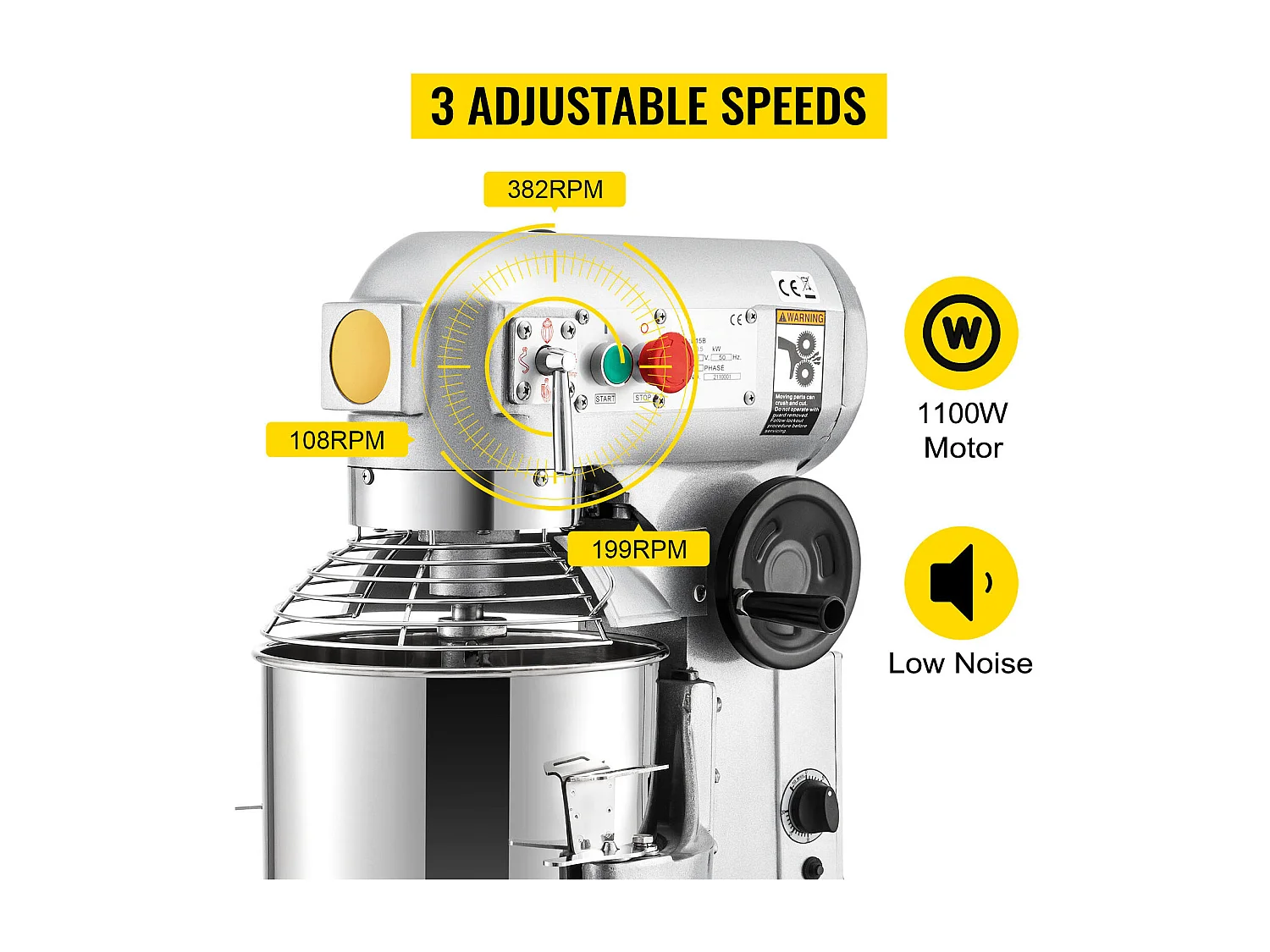 Robot Pâtissier en acier inoxydable SucceBuy, Mélangeur à Pâte Commercial Batteur sur Socle Commercial SucceBuy 30Qt 3 Vitesses 1100W