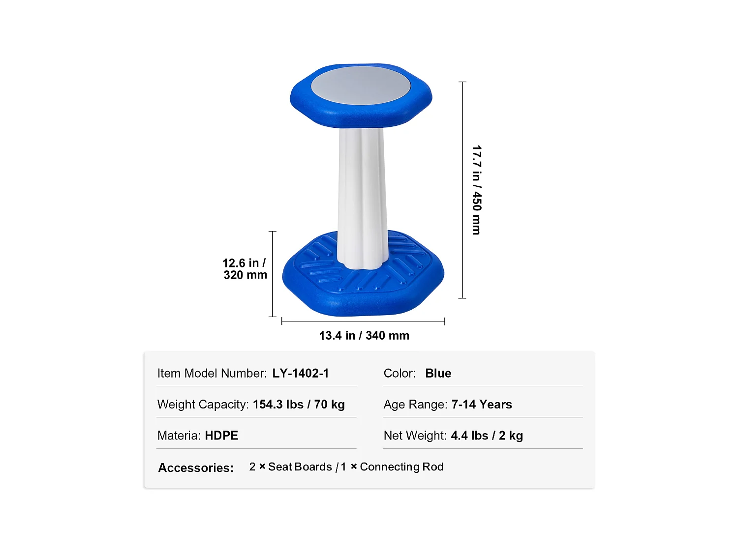 Tabouret Oscillant pour Enfants SucceBuy avec Coussin en éponge pour Enfants de 7 à 14 Ans, Bleu