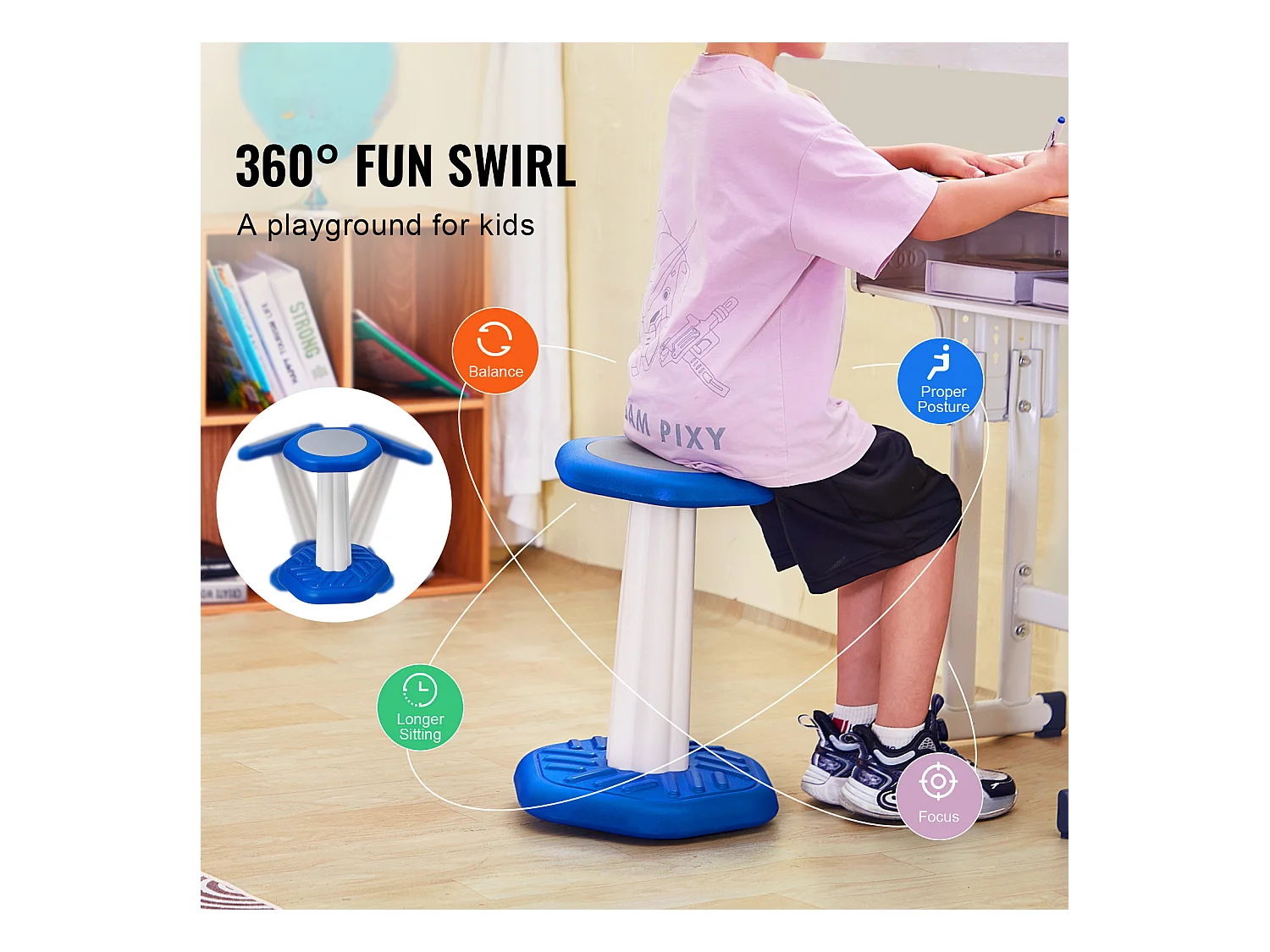 Tabouret Oscillant pour Enfants SucceBuy avec Coussin en éponge pour Enfants de 7 à 14 Ans, Bleu