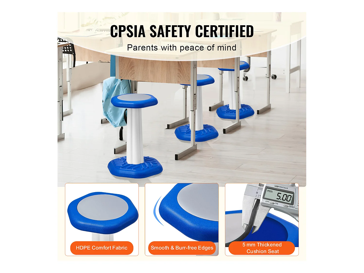 Tabouret Oscillant pour Enfants SucceBuy avec Coussin en éponge pour Enfants de 7 à 14 Ans, Bleu