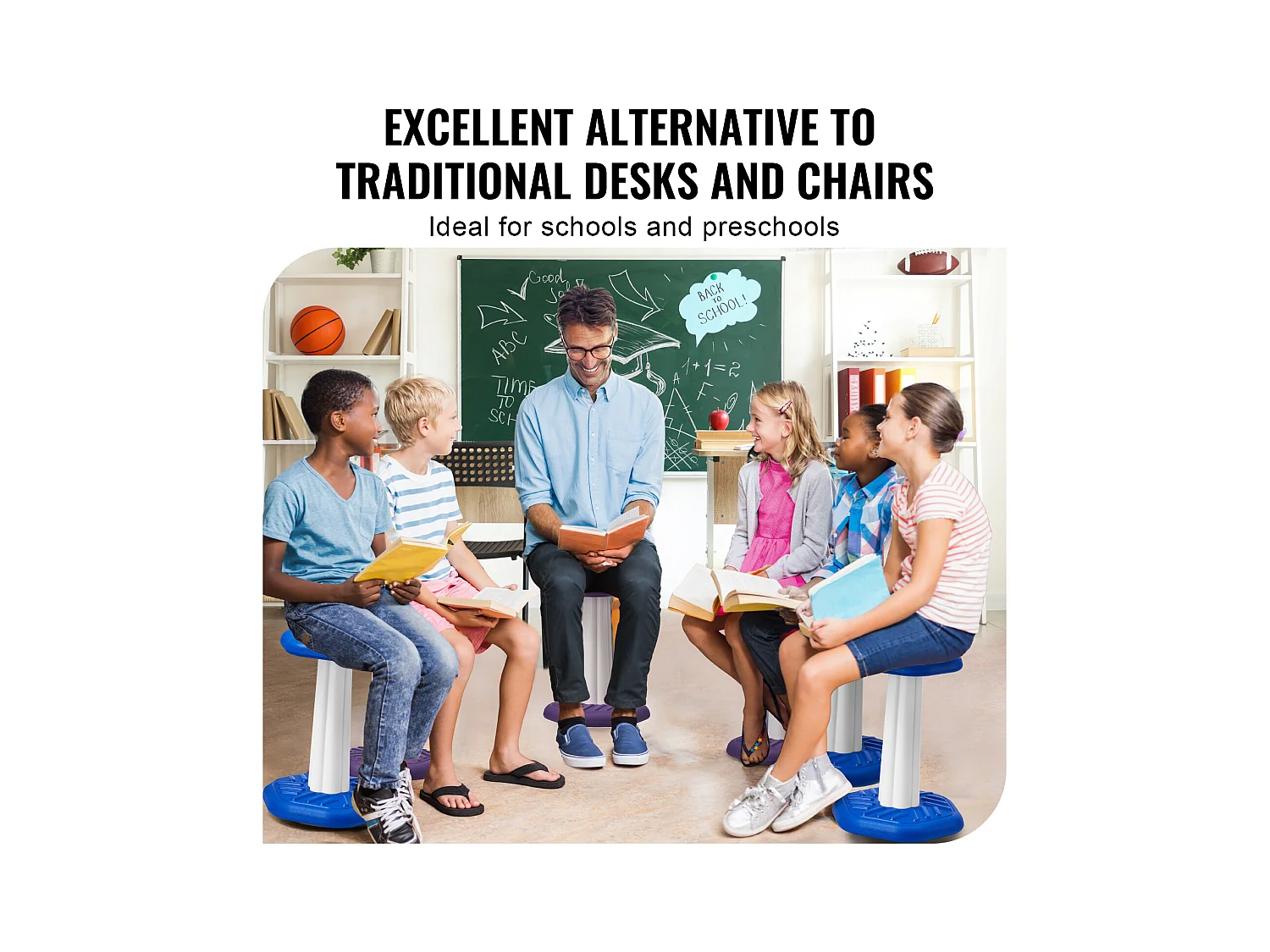 Tabouret Oscillant pour Enfants SucceBuy avec Coussin en éponge pour Enfants de 7 à 14 Ans, Bleu