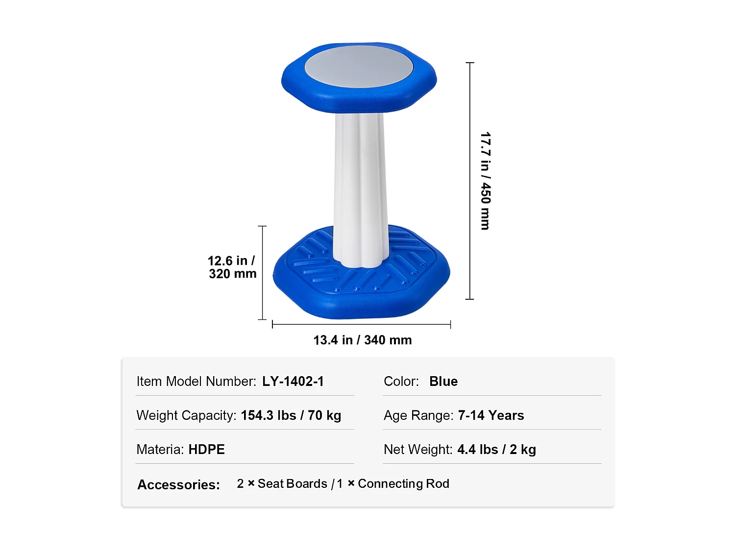 Wiebelkruk Voor Kinderen SucceBuy Met Schuimkussen Voor 7-14 Jaar, Blauw