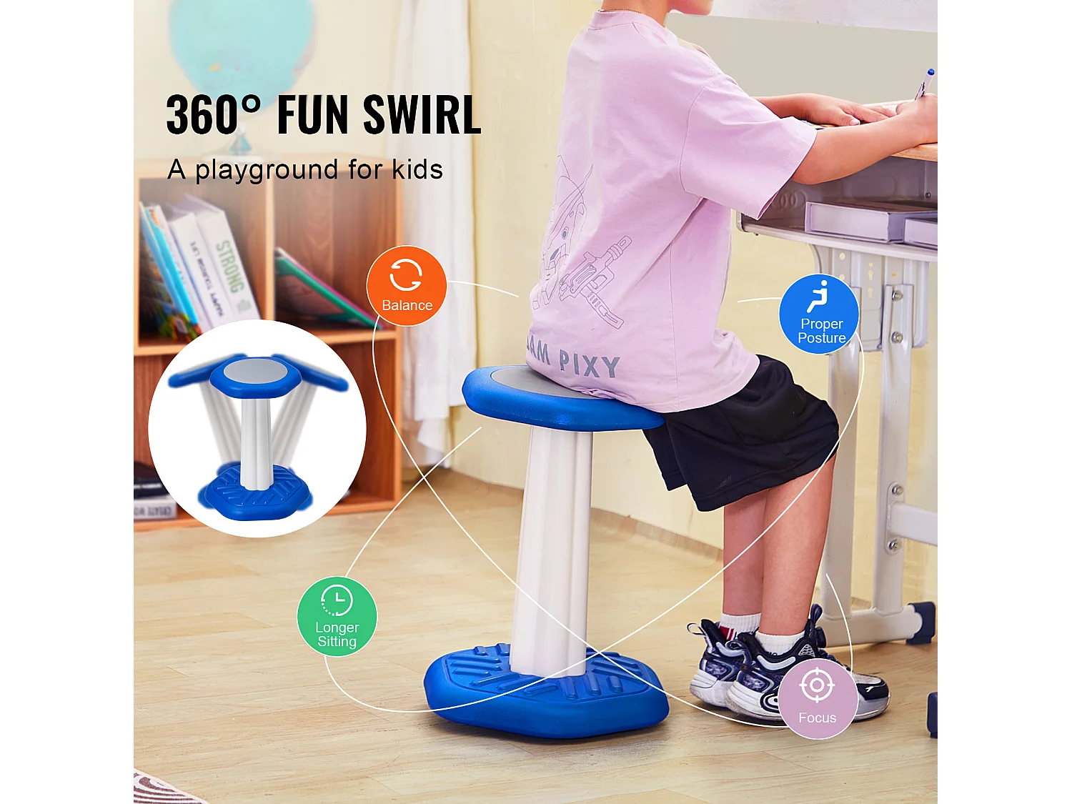 Wiebelkruk Voor Kinderen SucceBuy Met Schuimkussen Voor 7-14 Jaar, Blauw