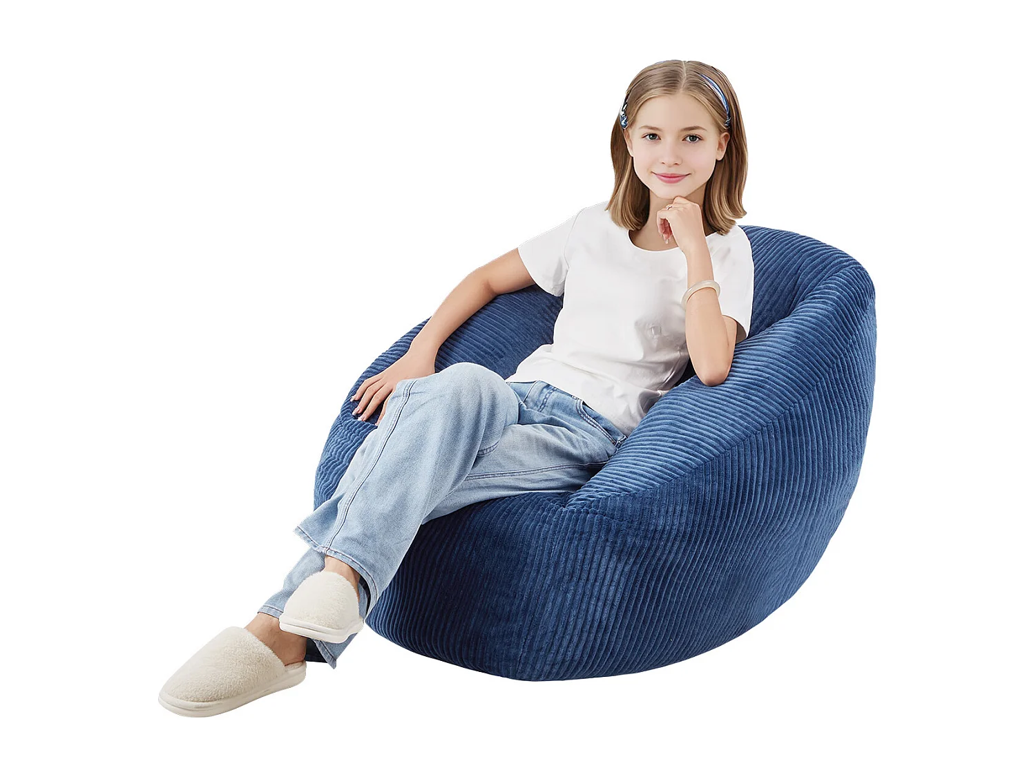 Pouf SucceBuy Met 3 Poten, Blauw, Zachte Armleuningen En Zak