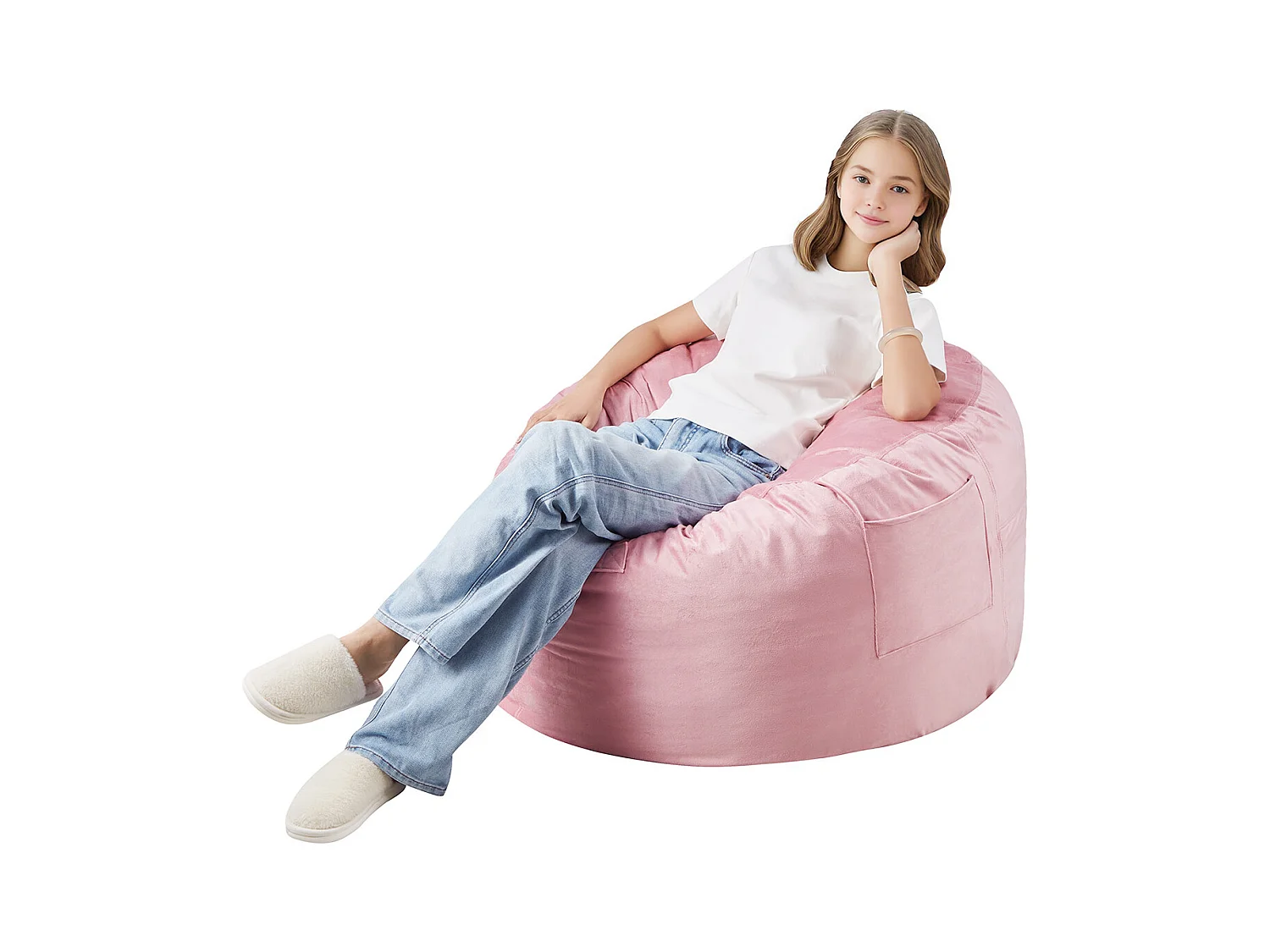 Pouf Rond SucceBuy , 90 cm de Diamètre, Housse Amovible et Lavable, Mousse à Mémoire de Forme 25D, Velours Hollandais Doux, Chambre/Salle de Jeux, Rose