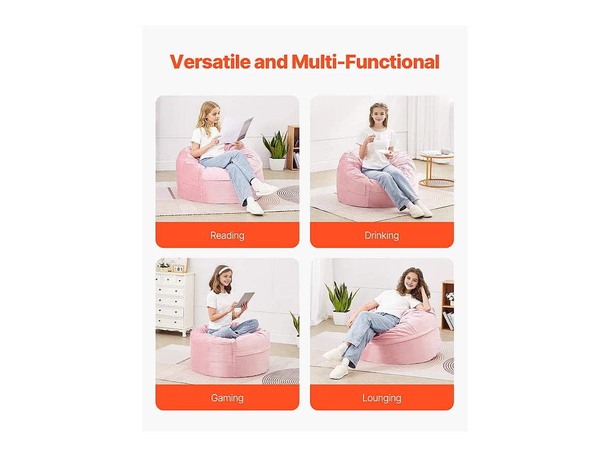 Pouf Rond SucceBuy , 90 cm de Diamètre, Housse Amovible et Lavable, Mousse à Mémoire de Forme 25D, Velours Hollandais Doux, Chambre/Salle de Jeux, Rose