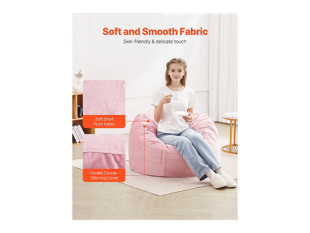 Pouf Rond SucceBuy , 90 cm de Diamètre, Housse Amovible et Lavable, Mousse à Mémoire de Forme 25D, Velours Hollandais Doux, Chambre/Salle de Jeux, Rose