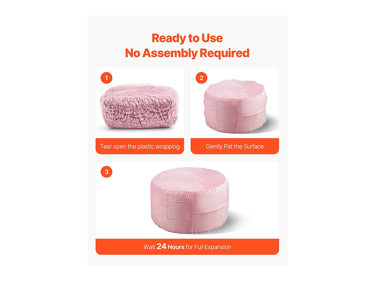 Pouf Rond SucceBuy , 90 cm de Diamètre, Housse Amovible et Lavable, Mousse à Mémoire de Forme 25D, Velours Hollandais Doux, Chambre/Salle de Jeux, Rose