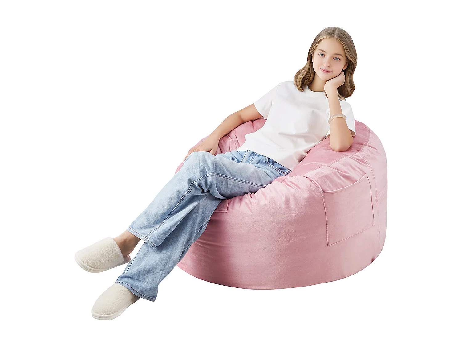 Pouf Rond SucceBuy , 90 cm de Diamètre, Housse Amovible et Lavable, Mousse à Mémoire de Forme 25D, Velours Hollandais Doux, Chambre/Salle de Jeux, Rose