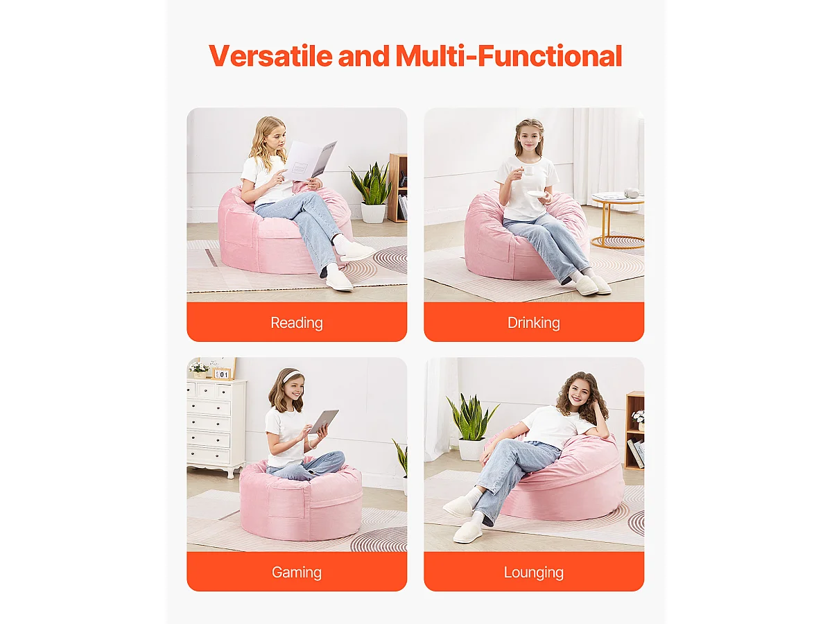 Pouf Rond SucceBuy , 90 cm de Diamètre, Housse Amovible et Lavable, Mousse à Mémoire de Forme 25D, Velours Hollandais Doux, Chambre/Salle de Jeux, Rose