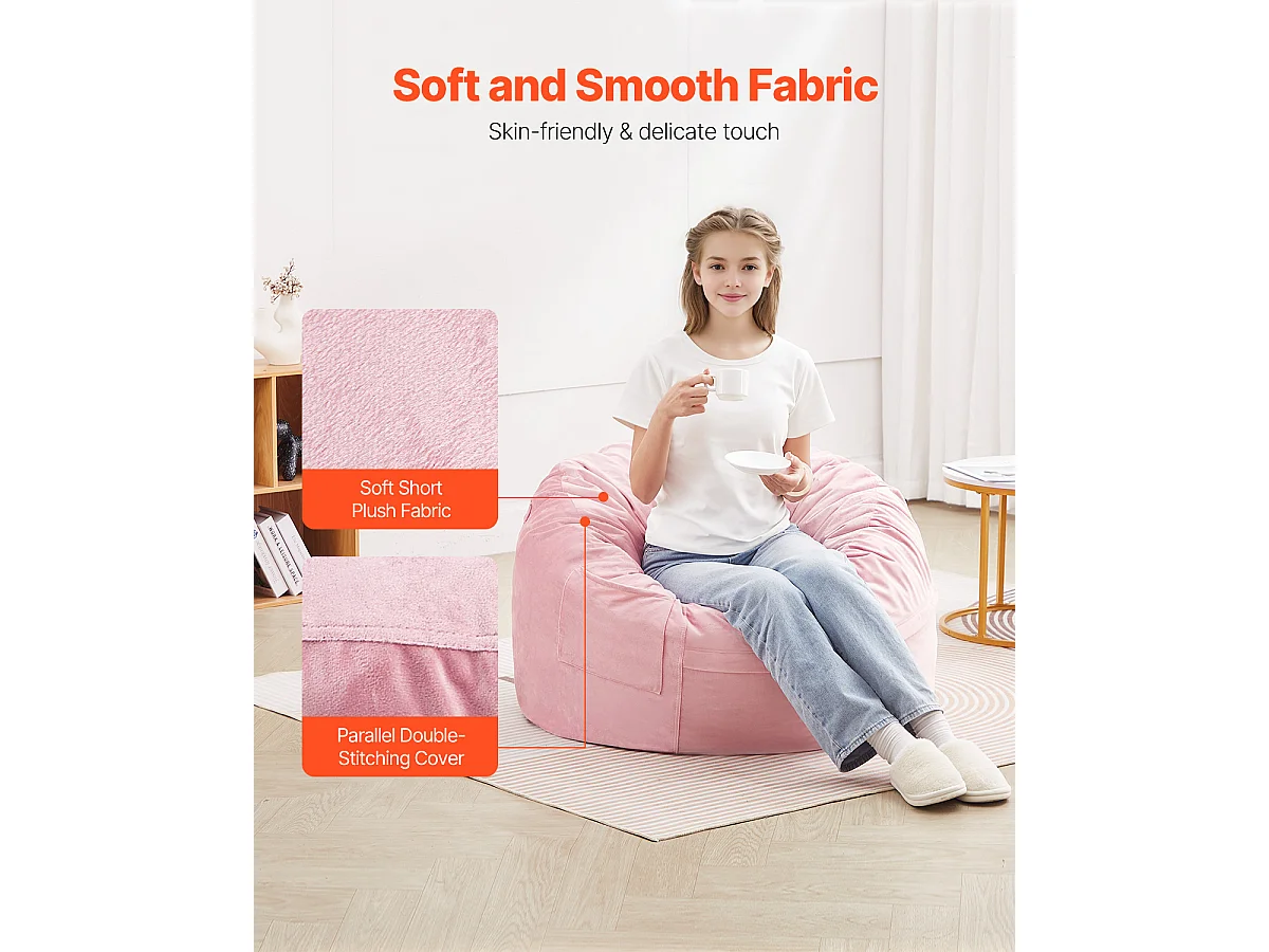 Pouf Rond SucceBuy , 90 cm de Diamètre, Housse Amovible et Lavable, Mousse à Mémoire de Forme 25D, Velours Hollandais Doux, Chambre/Salle de Jeux, Rose