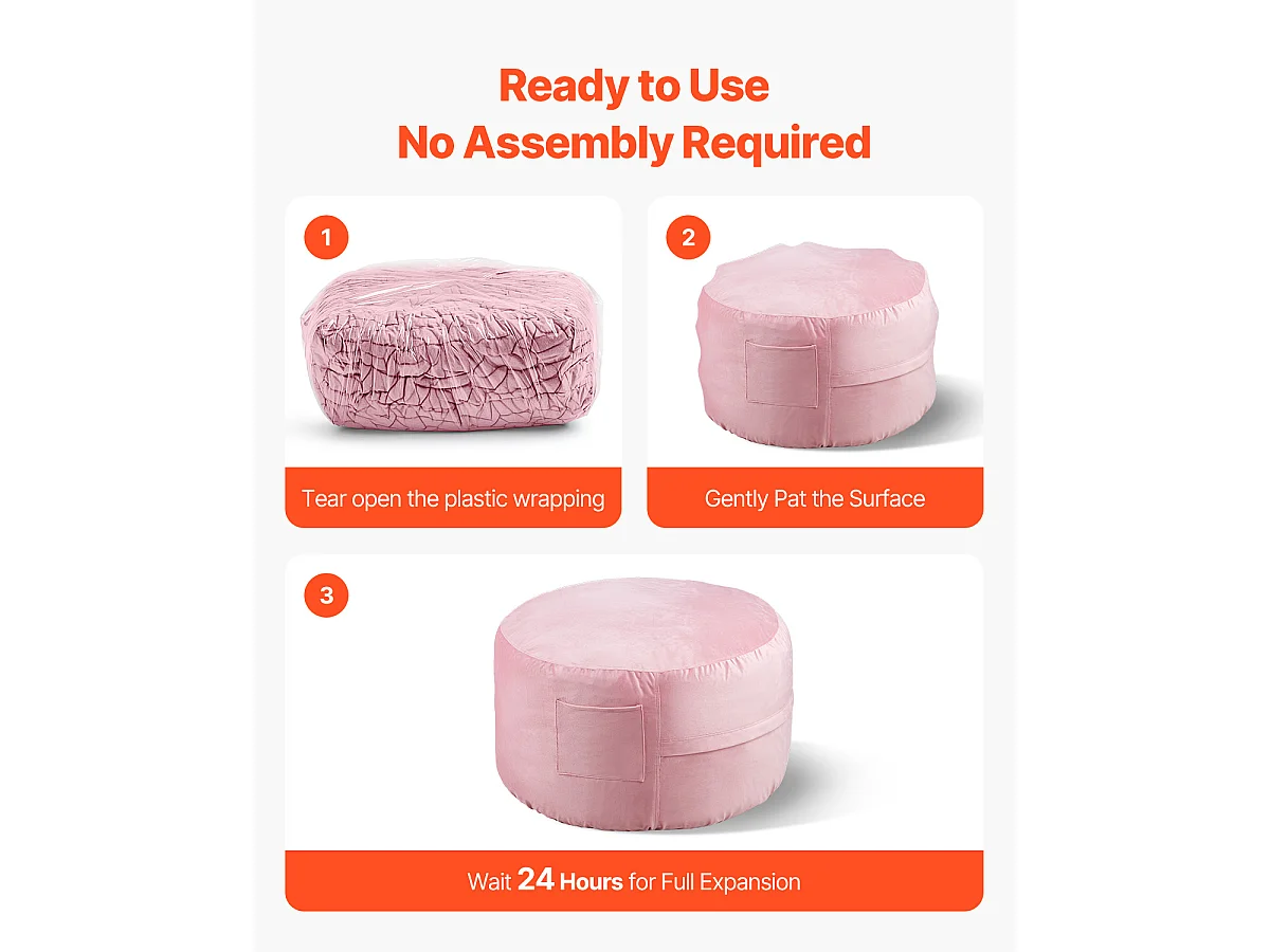 Pouf Rond SucceBuy , 90 cm de Diamètre, Housse Amovible et Lavable, Mousse à Mémoire de Forme 25D, Velours Hollandais Doux, Chambre/Salle de Jeux, Rose