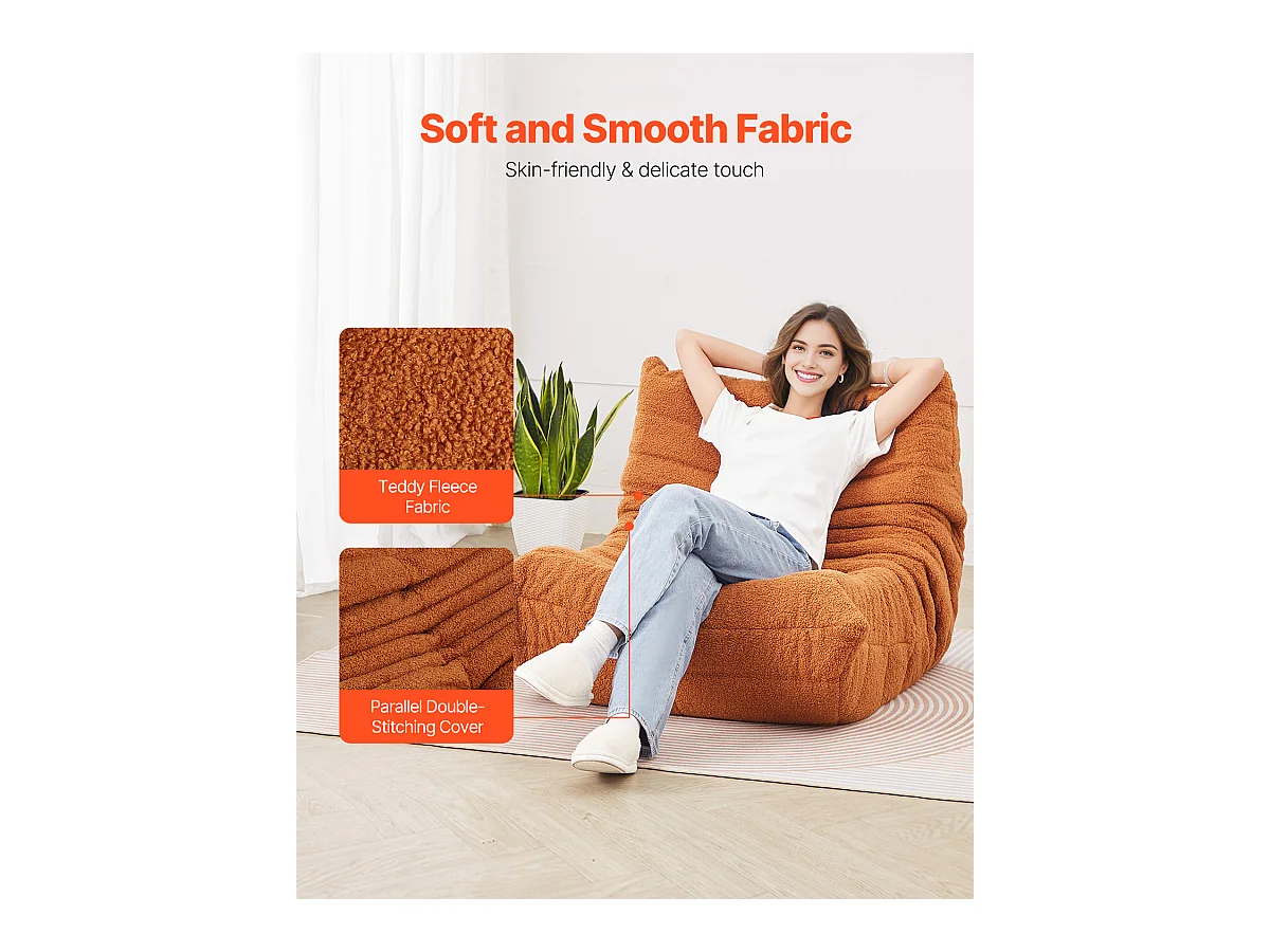 Pouf en L SucceBuy, Mousse à Mémoire de Forme 25D, Accoudoirs Souples Poche de Rangement, Housse en Velours Teddy, Marron