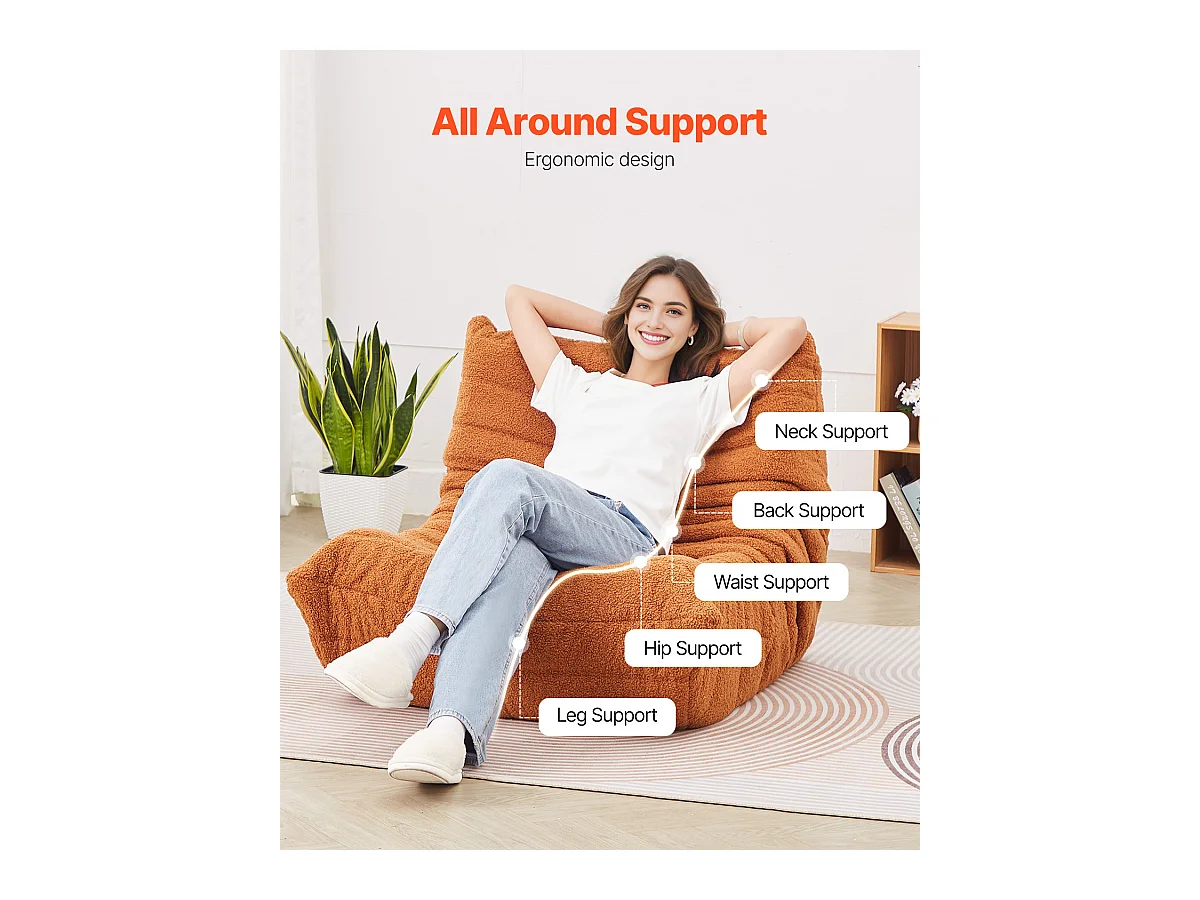 Pouf en L SucceBuy, Mousse à Mémoire de Forme 25D, Accoudoirs Souples Poche de Rangement, Housse en Velours Teddy, Marron