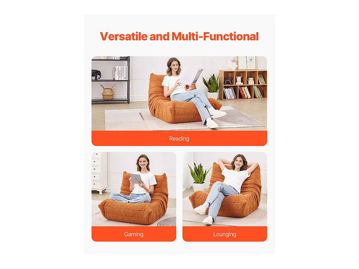 L-Poef SucceBuy, 25D Traagschuim, Zachte Armleuningen met Opbergvak, Teddyfluwelen Hoes, Bruin