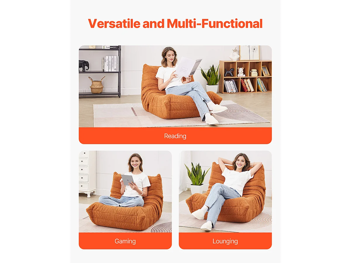 Pouf en L SucceBuy, Mousse à Mémoire de Forme 25D, Accoudoirs Souples Poche de Rangement, Housse en Velours Teddy, Marron