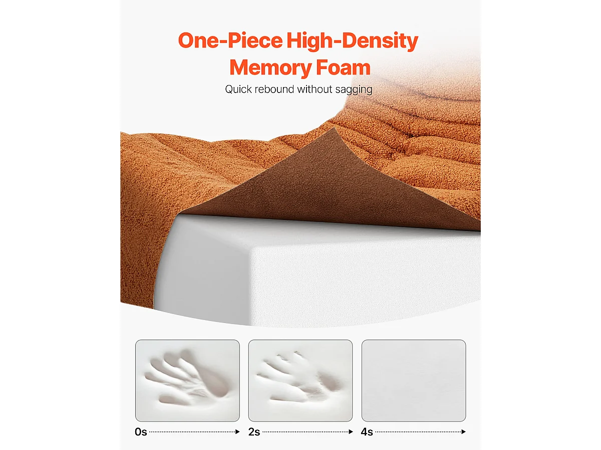 Pouf en L SucceBuy, Mousse à Mémoire de Forme 25D, Accoudoirs Souples Poche de Rangement, Housse en Velours Teddy, Marron