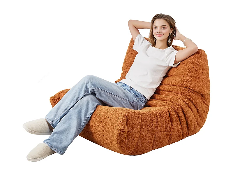 Pouf en L SucceBuy, Mousse à Mémoire de Forme 25D, Accoudoirs Souples Poche de Rangement, Housse en Velours Teddy, Marron