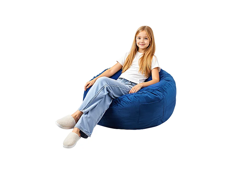 Runder Pouf SucceBuy 90 cm - Abnehmbarer und Waschbarer Bezug, Gefüllt mit 25D Memory-Schaum, Weicher Niederländischer Samt, Blau